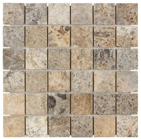 Premium Silver Travertine 2x2 Inch Mosaic Tile - Natural Tumbled Stone for Bathroom, Kitchen Backsplash & Shower Walls - Waterproof & Durable Flooring Decor
