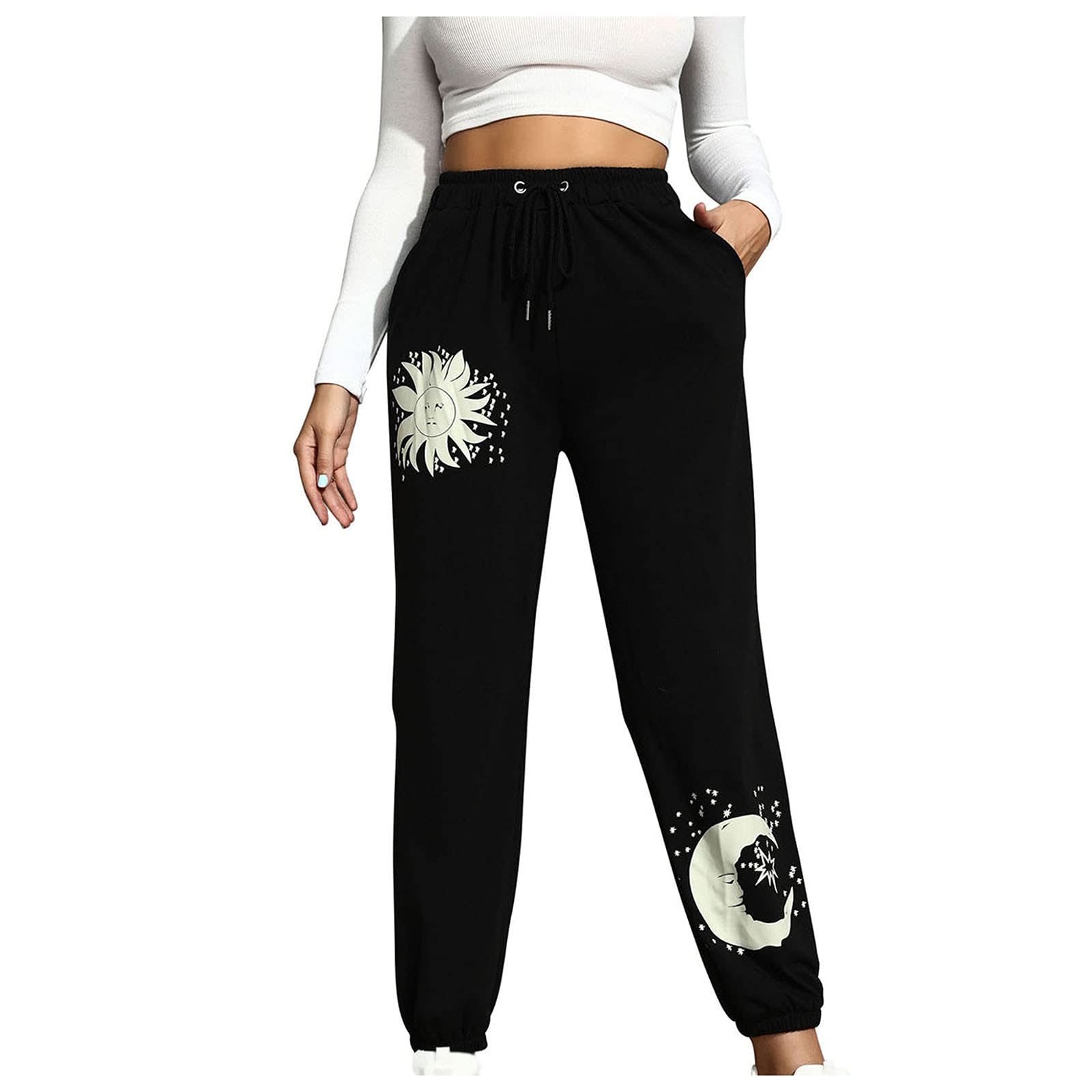 Women's High Waist Plaid Elastic Waistband Printed Jogger Pants - Lightweight Running Sweatpants with Side Pockets for Workout & Lounge (Black, XL) - Perfect for Yoga, Gym, Travel & Casual Wear