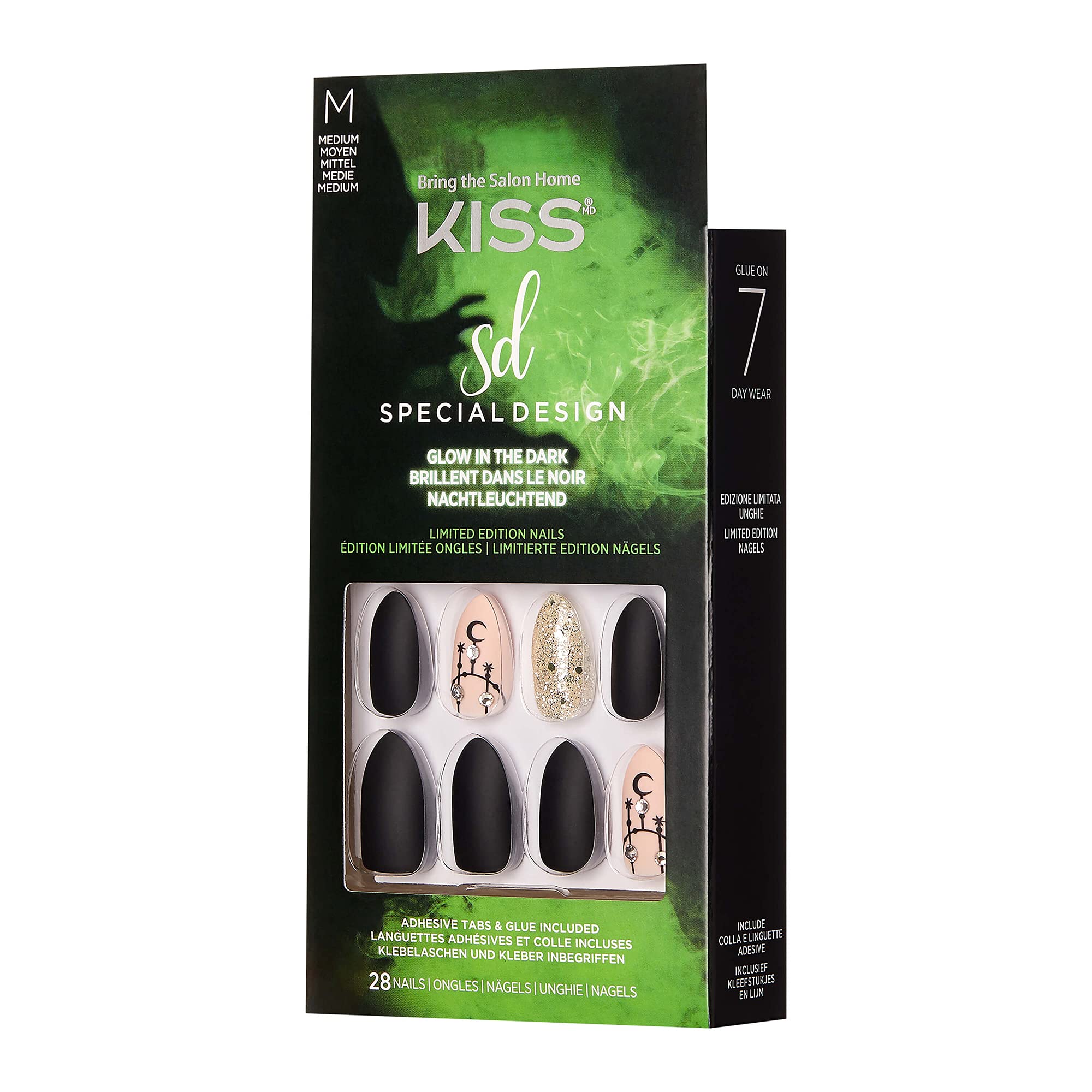 Kiss Halloween Special Design Fake Nails - Circus Circus Medium Length Stiletto Shape (28 Count) for Costume Parties & Cosplay