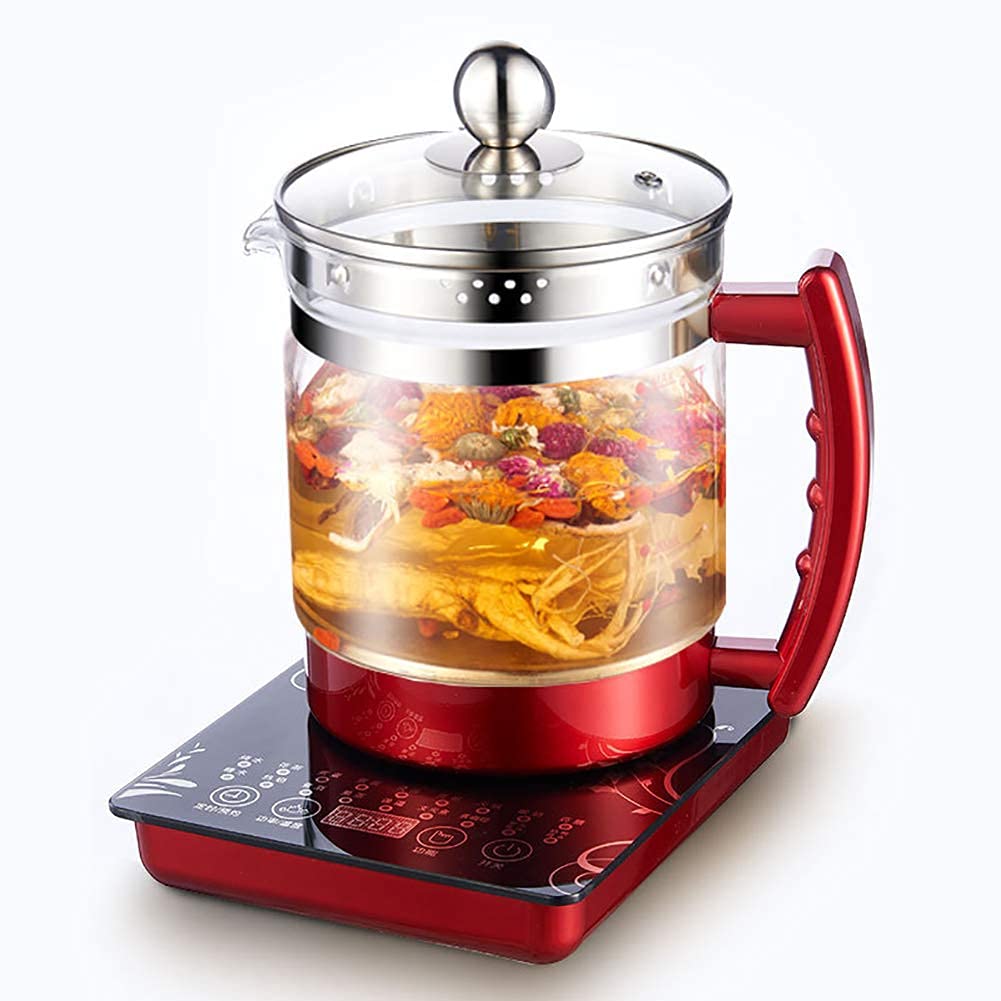ZYBW Electric Glass Water Kettle - 1.5L Fast Boiling Multi-Function Teapot with Auto Shut-Off, Thickened Borosilicate Glass & Stainless Steel Base - Perfect for Tea, Coffee, Hot Water & Office/Home Use (Red)