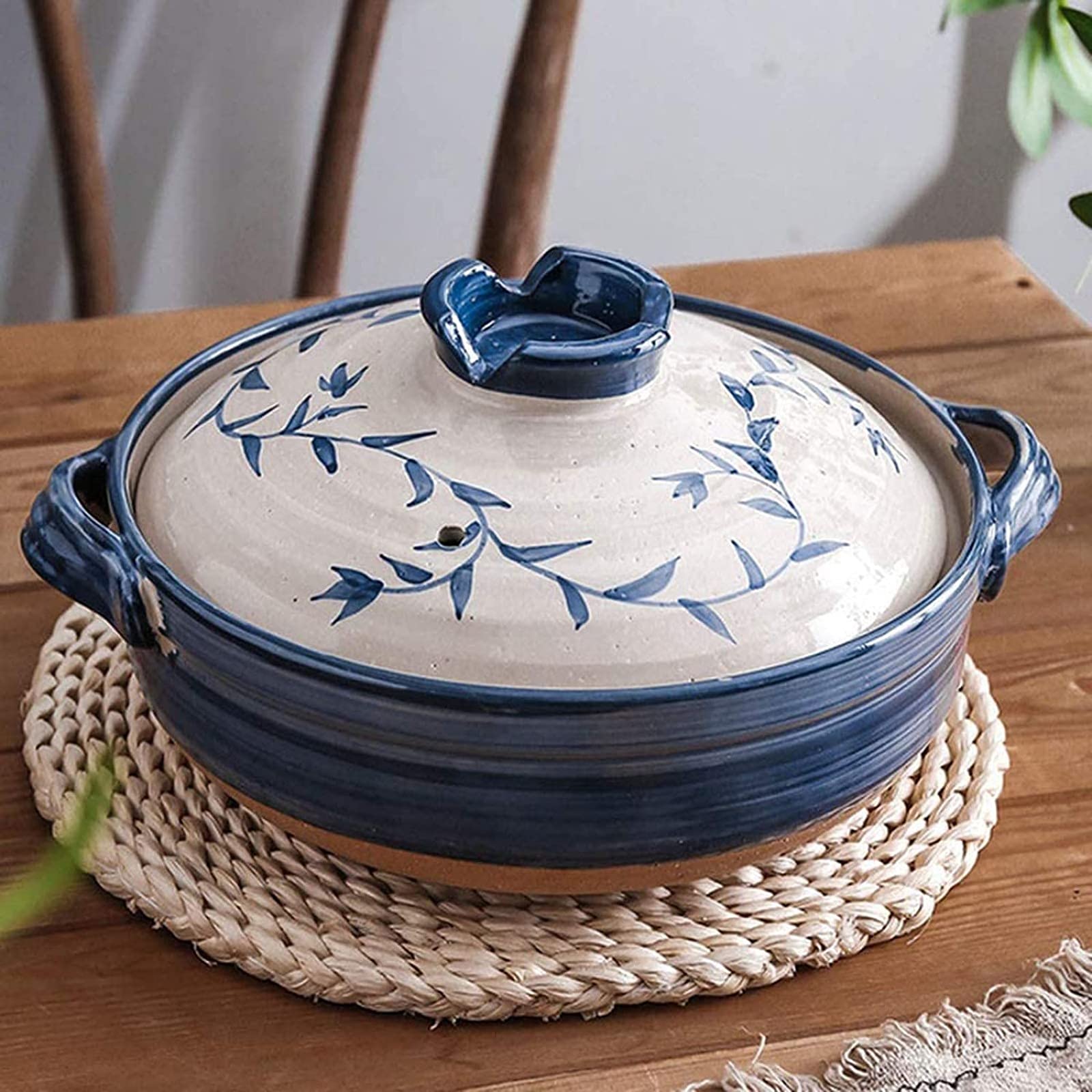 YUYAXBS Traditional Japanese Donabe Clay Pot - 1.6L Ceramic Casserole for Hot Pot, Steaming, Simmering & Slow Cooking | Family-Sized Round Insulated Stockpot | Perfect for Japanese Hot Pot, Sukiyaki & Home Cooking