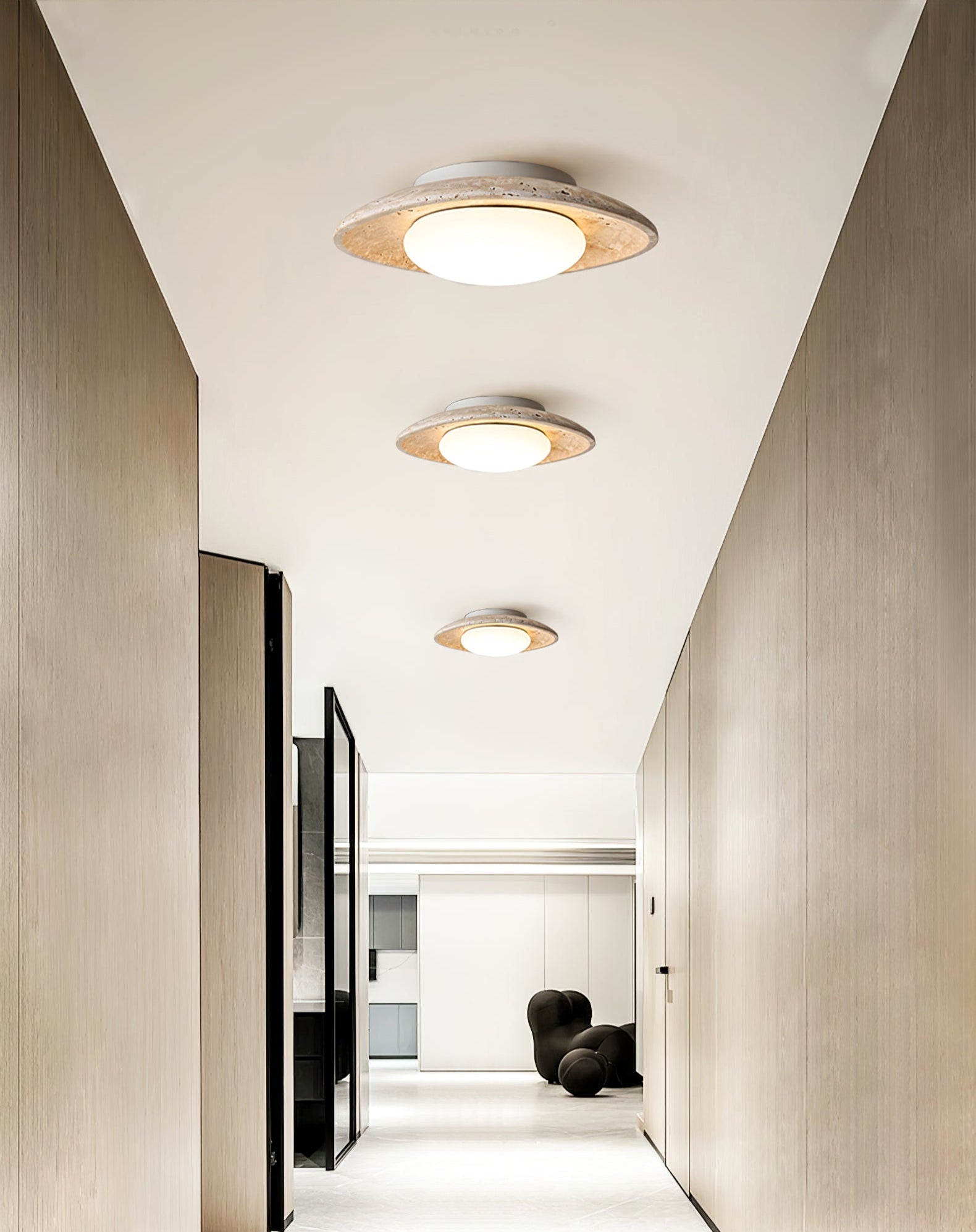 Luma Travertine Ceiling Light Fixture - Modern Farmhouse Pendant Lighting for Kitchen, Dining Room & Bedroom | Dimmable LED Chandelier with Natural Stone Finish