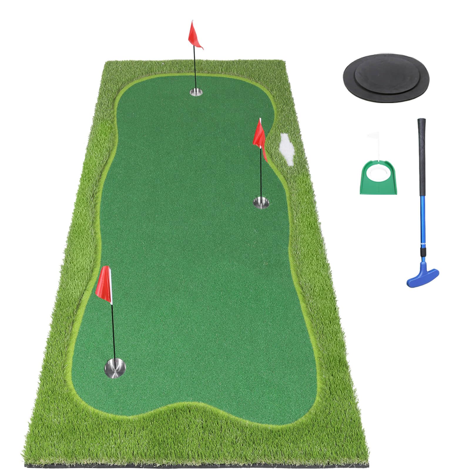 Professional Golf Putting Green Mat with Putter, Movable Cup & Slope Pad - Indoor/Outdoor Golf Training Aid for Home Practice & Backyard Drills