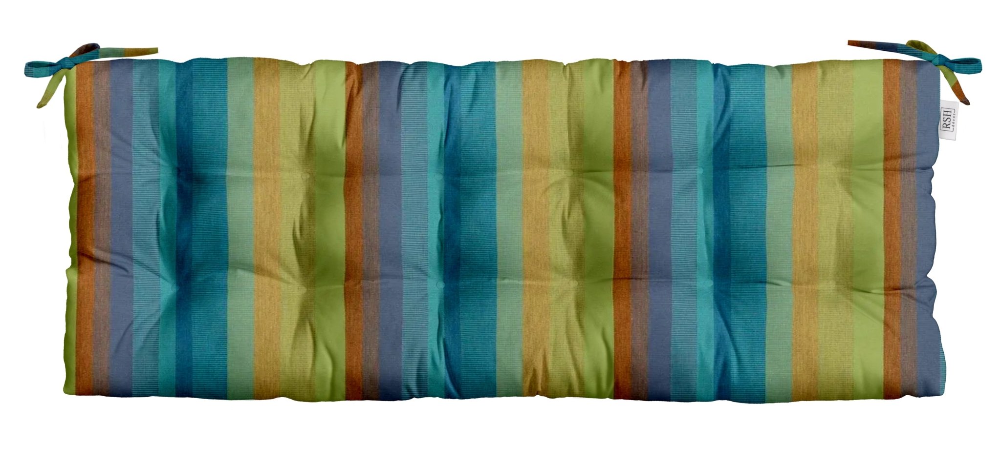Sunbrella Astoria Stripes Tufted Bench Cushion with Ties - Waterproof Outdoor Patio Furniture Cushion for Garden, Deck, Poolside & Porch Seating