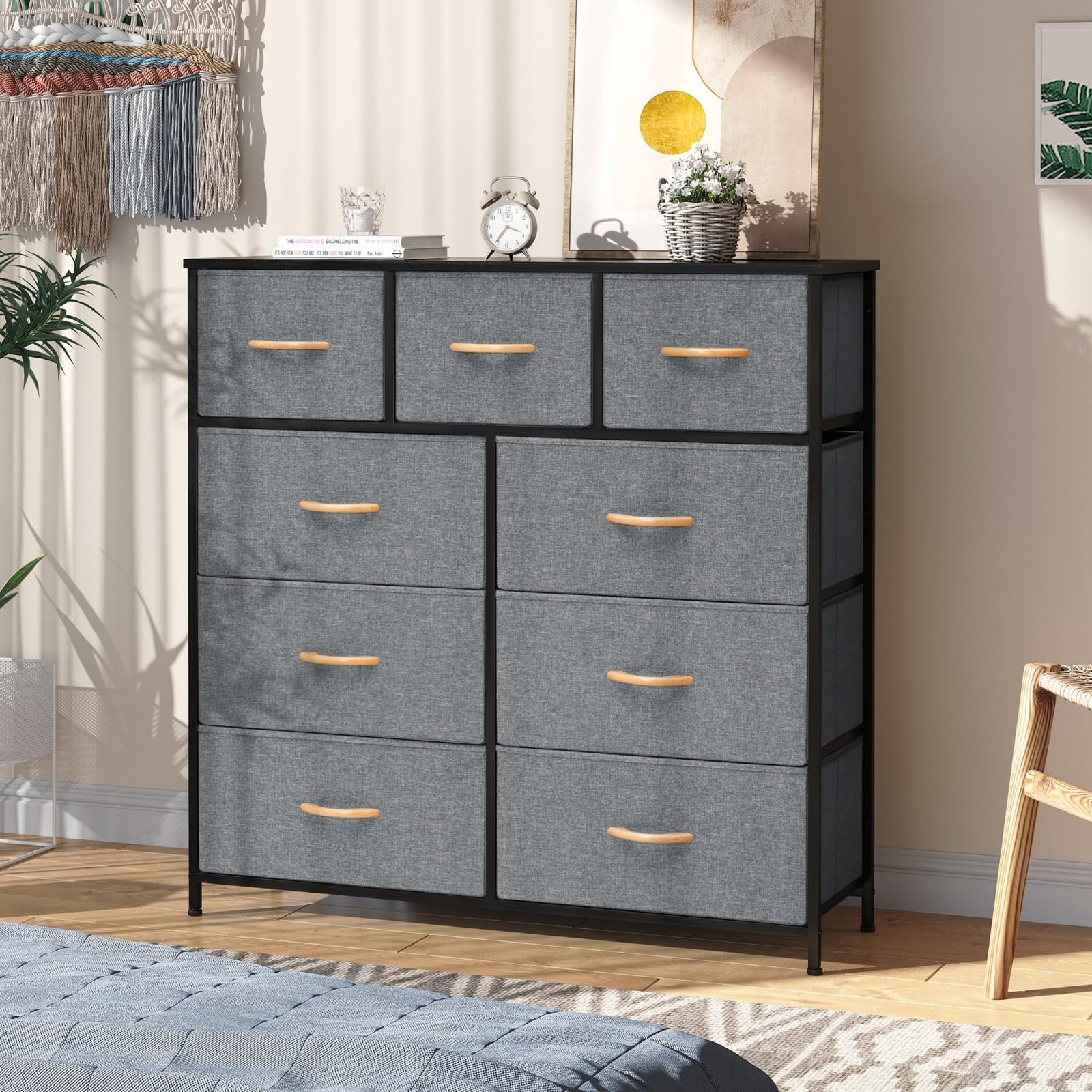 Crestlive White 9-Drawer Tall Dresser for Bedroom - Gray Fabric Storage Organizer for Clothes, Shoes & Accessories | Perfect for Hallway, Entryway & Closet Organization