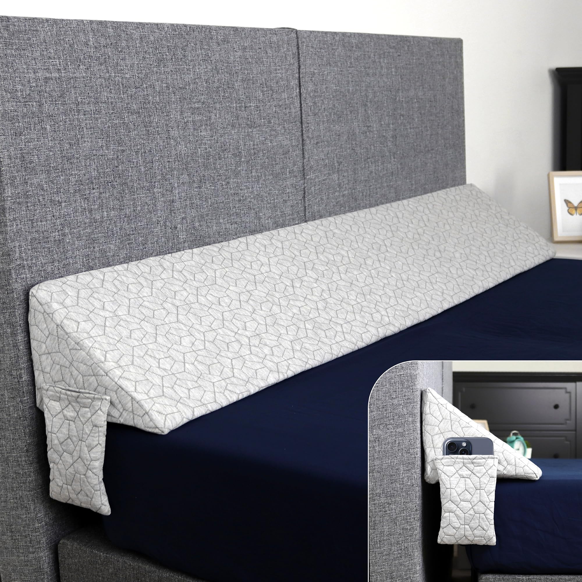 XL Triangle Bed Wedge Pillow for Headboard Gap (0-10 Inch) - Queen Size Mattress Gap Filler - Perfect for Back Support, Reading in Bed & Preventing Items from Falling Behind Bed