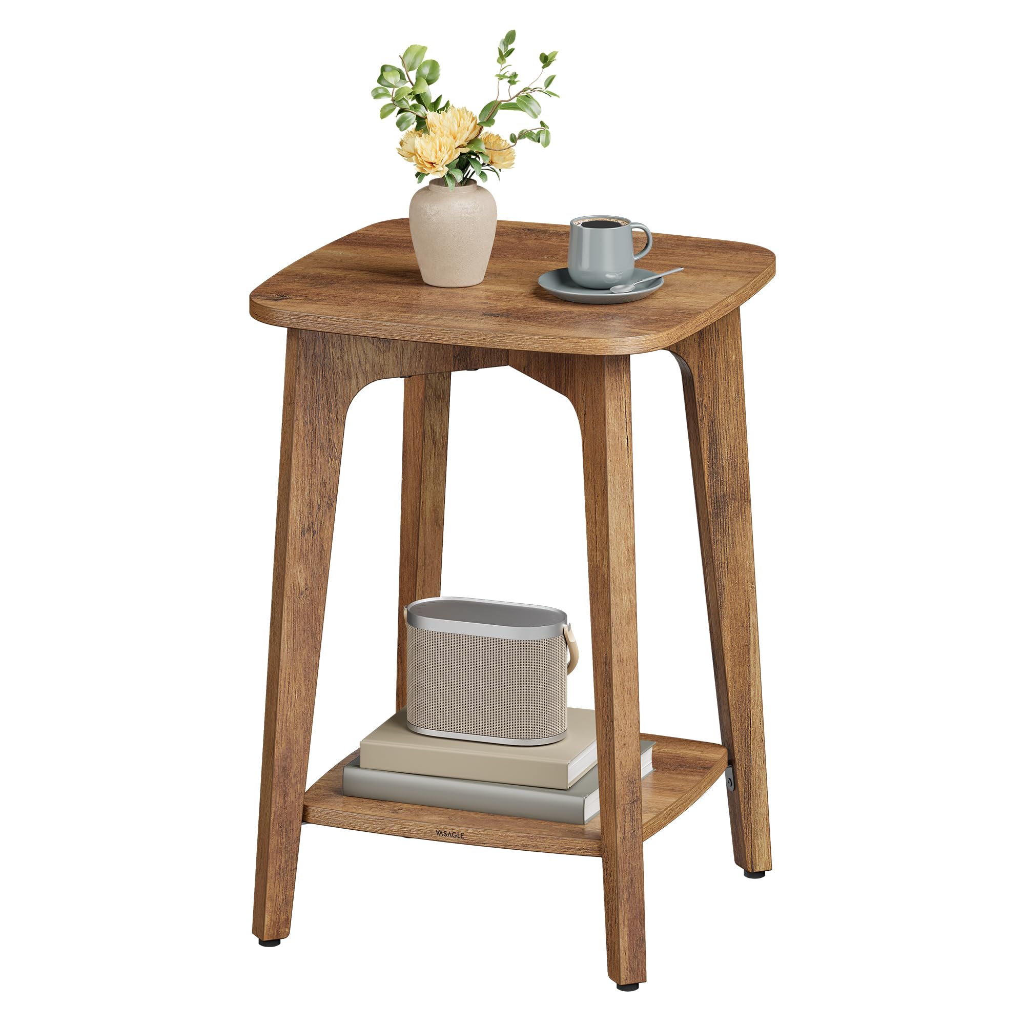 VASAGLE Small Square Side Table with Lower Shelf - Compact Nightstand for Bedroom, Living Room, Office - Honey Brown End Table ULET236K01 | Perfect for Small Spaces, Apartment Decor & Coffee Table Alternative