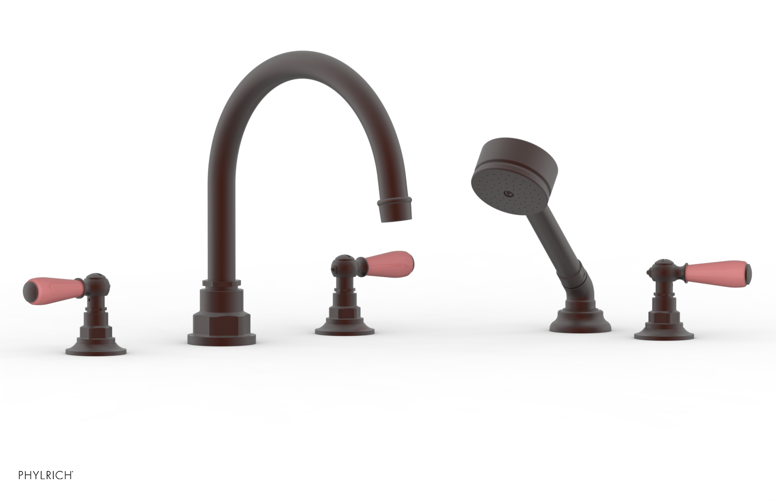 Jamestown Freestanding Deck Tub Set with Hand Shower - Lever Handles & Pink Accents (165