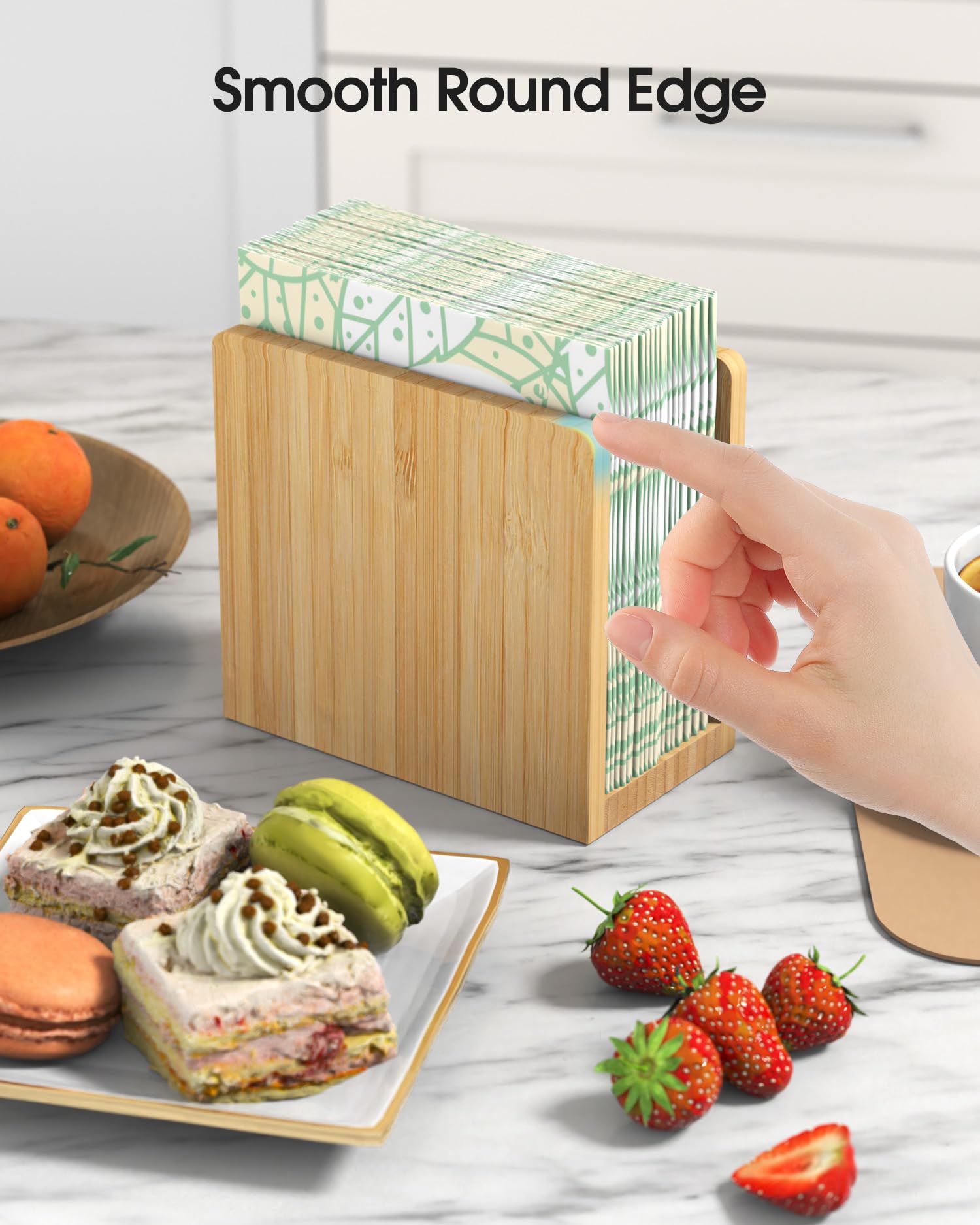 Premium Bamboo Napkin Holder - Wooden Tabletop Tissue Dispenser for Kitchen, Dining Room, Party & Outdoor Use - Holds 5.5x5.5