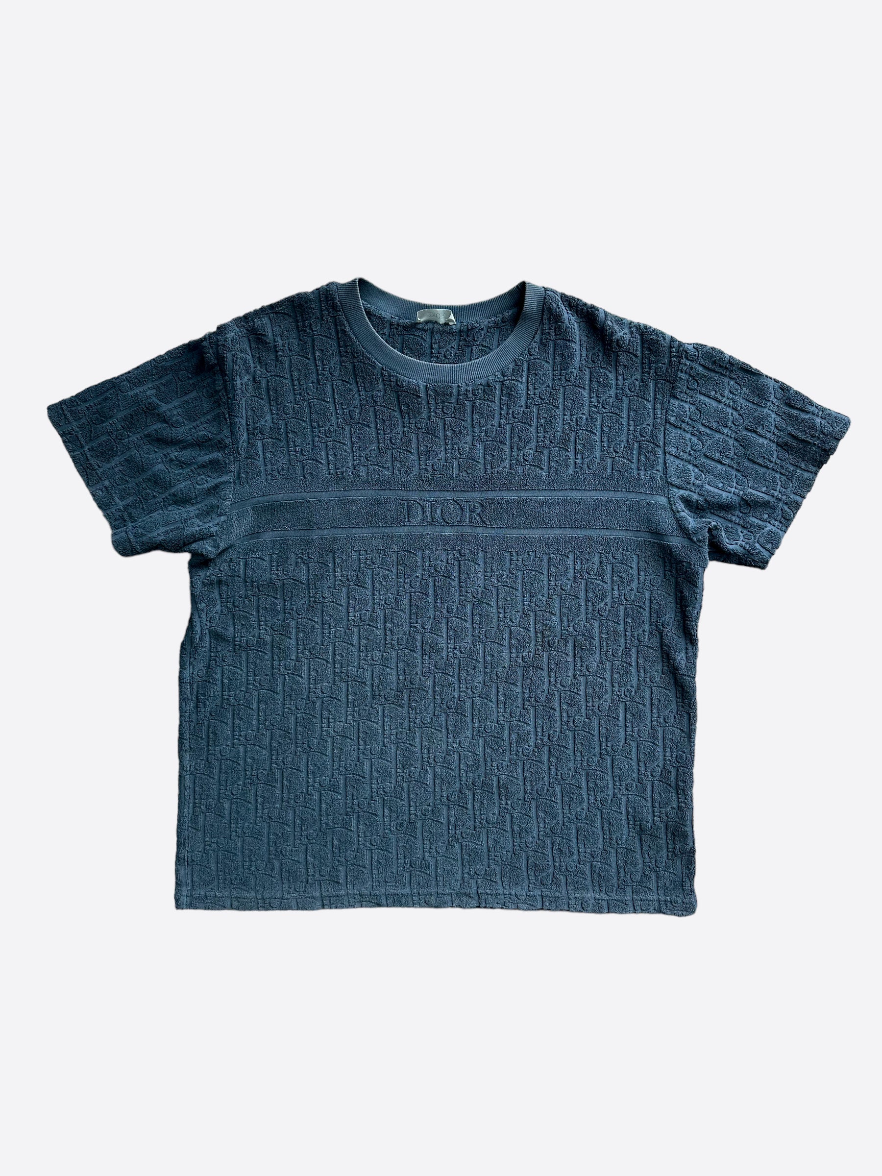 Dior Navy Oblique Logo Cotton T-Shirt for Men - Casual Luxury Tee for Streetwear & Summer Outfits