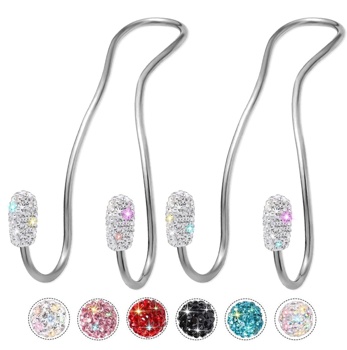 MTGOCHA Bling Rhinestone Car Seat Hooks - Universal Metal Car Headrest Hanger for Purse, Bag & Shopping - Durable Silver Car Accessories for Women - Perfect for Road Trips, Grocery Shopping & Daily Commute