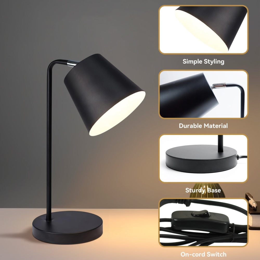 Adjustable Black Metal Table Desk Lamp with Shade - Perfect for Home Office, Study, and Reading Lighting