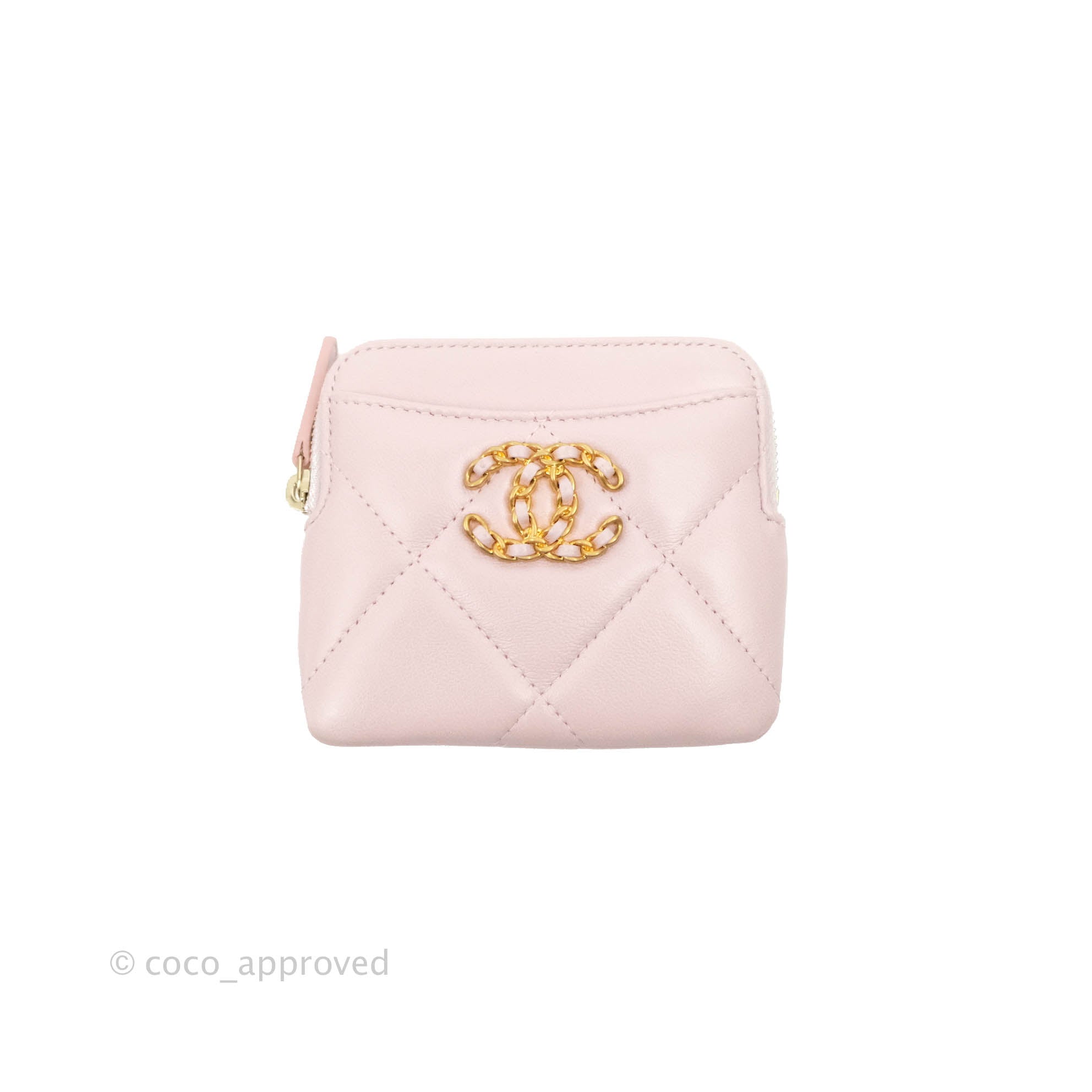 Chanel 19 Zip Card Holder in Light Pink Lambskin with Gold Hardware - Luxury Wallet for Women, Perfect for Everyday Use & Gift Giving
