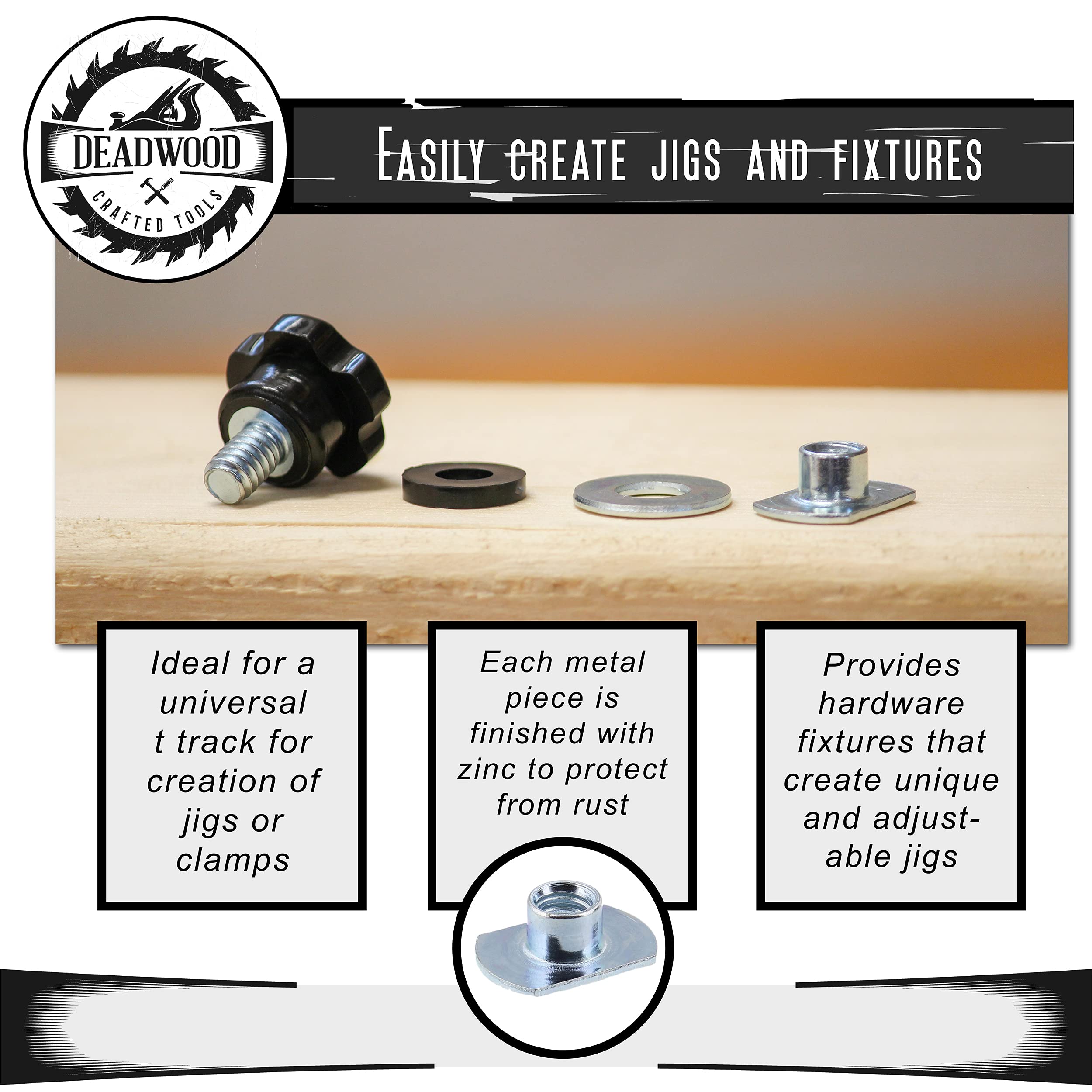 DCT Jig Woodworking Hardware Kit - 24 Piece Woodworking Tools Set with Threaded Knobs, T-Nuts & Spacers - Perfect for DIY Projects, Furniture Making & Woodworking Jigs