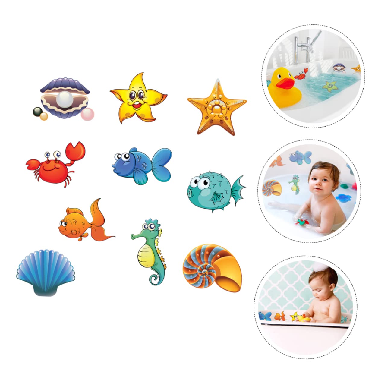 ifundom 5 Sets Ocean Themed Bath Stickers - Waterproof Sea Creature Wall Decals for Kids, PVC Non-Permanent Stickers - Perfect for Bathroom Decor, Baby Shower & Nursery Room