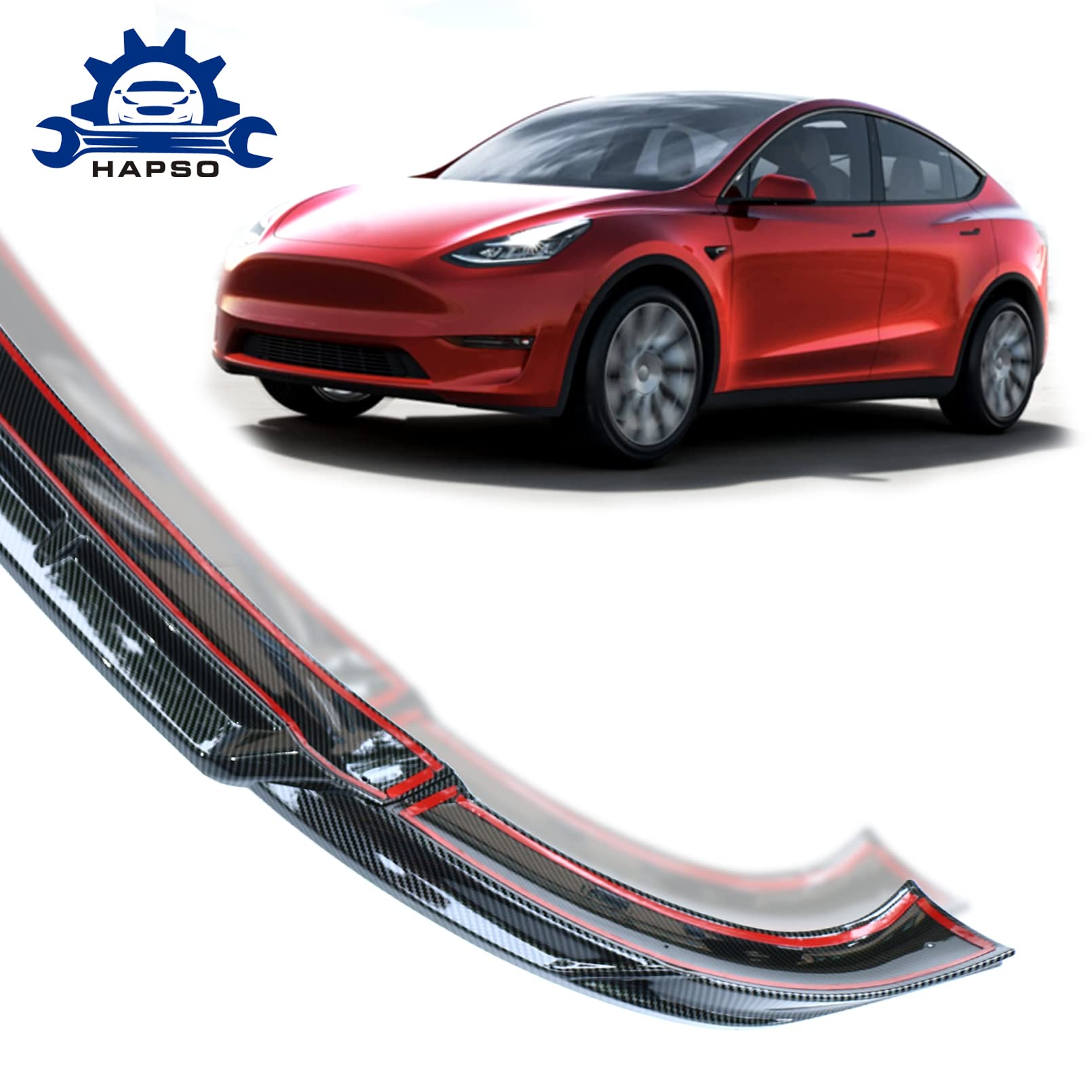 Glossy Carbon Fiber Front Bumper Lip Spoiler Kit for 2021-2022 Tesla Model Y - Body Trim Protection & Style Upgrade - Perfect for Street Racing & Car Shows