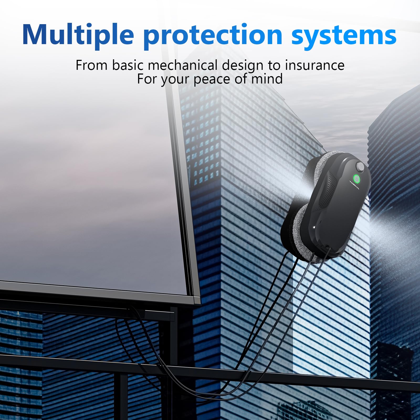 Tosima W5 Smart Window Cleaning Robot - Auto-Spray, Triple Safety System, Smart Navigation, Remote Control for Glass & Smooth Surfaces | Includes 8 Cleaning Pads (Black) | Perfect for High-Rise Windows, Skylights & Hard-to-Reach Glass Surfaces
