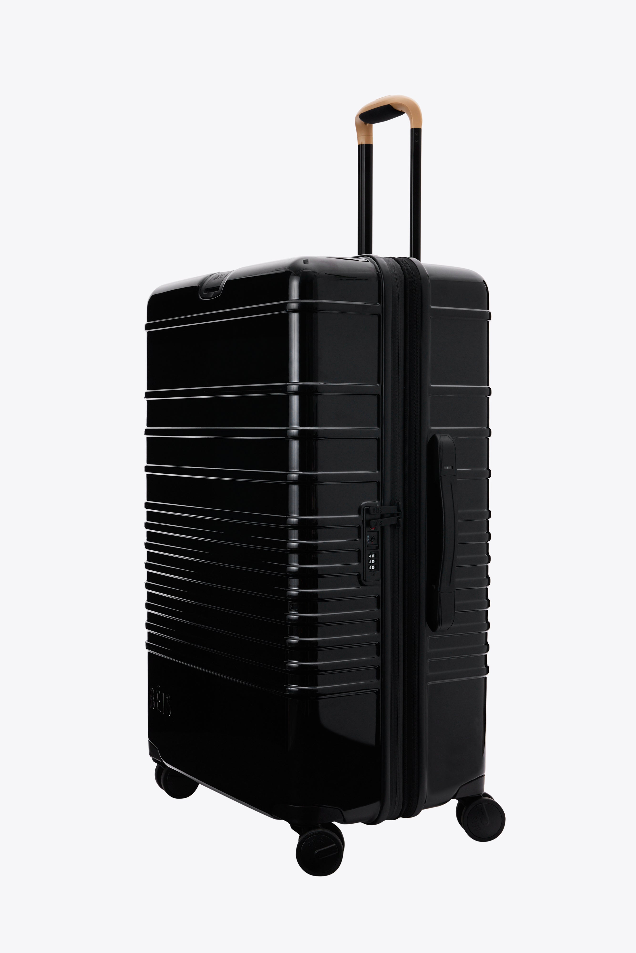 Large Check-In Roller Luggage - Glossy Black Hardshell Suitcase with Spinner Wheels for Travel, Business Trips & Vacations