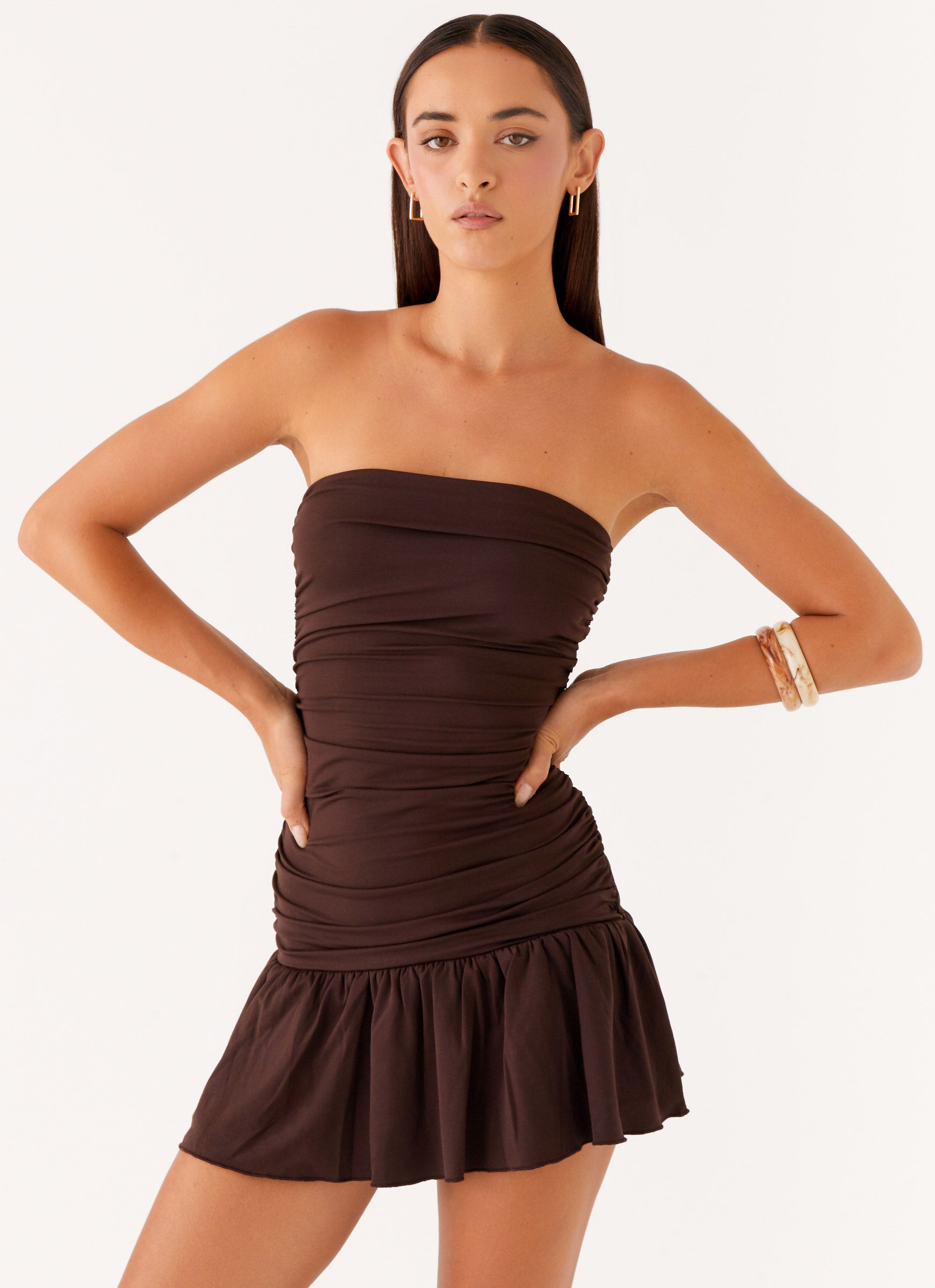 Eclair Mini Dress - Elegant Chocolate Brown Bodycon Dress for Women | Perfect for Parties, Dates & Night Out