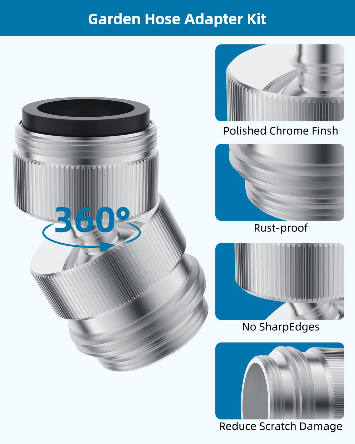 360° Swivel Faucet to Garden Hose Adapter Kit - Chrome for Easy Gardening
