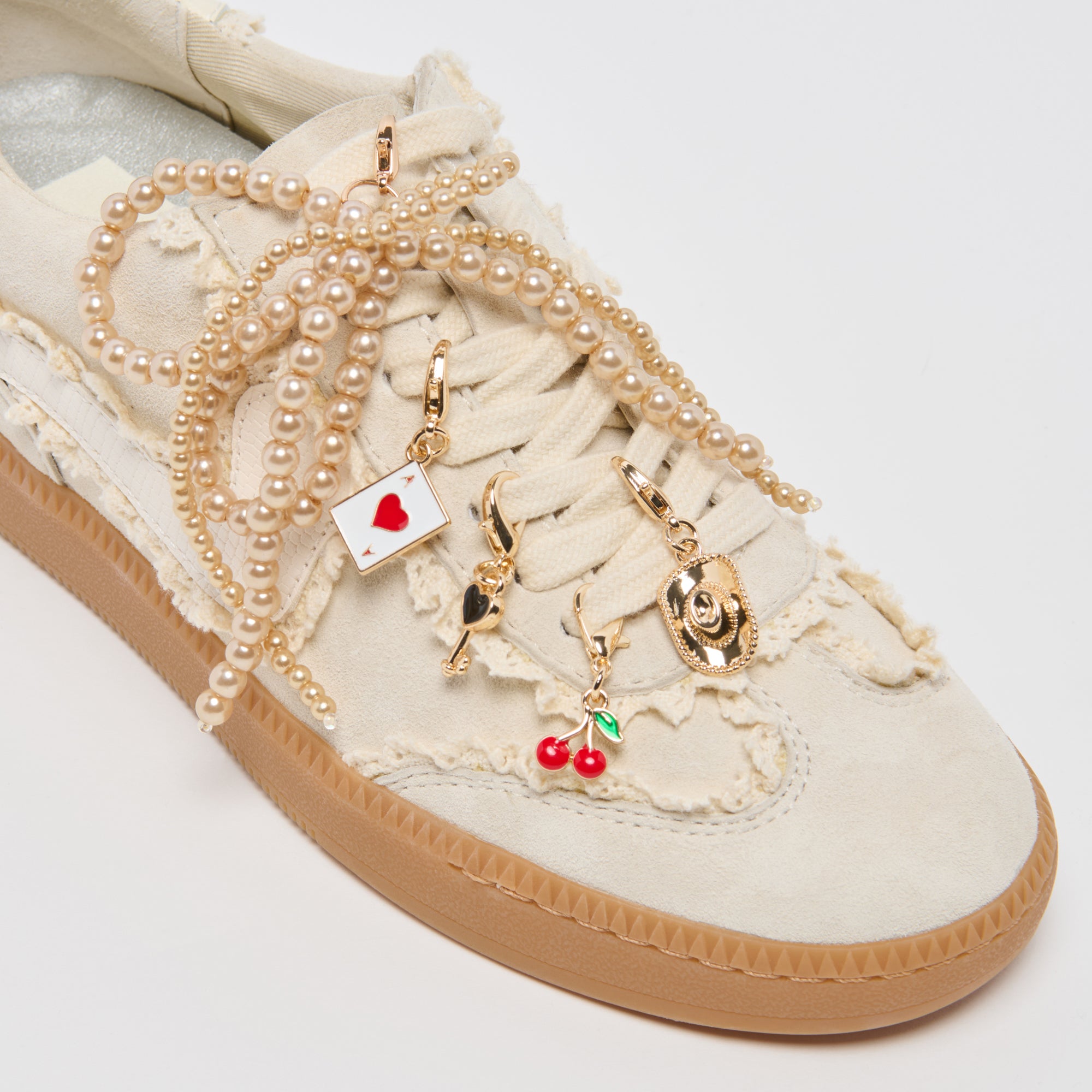 Ivory Lace Sneakers with Gold Charm Bundle - Stylish Casual Shoes for Women | Perfect for Everyday Wear, Outings & Fashionable Looks