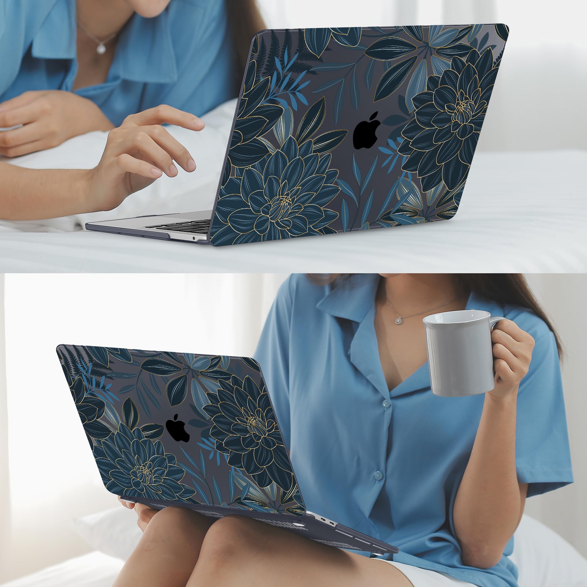Premium Hard Shell Case for MacBook Pro 13-inch (2020-2022 Models A2338 M2/M1 A2289 A2251) - Durable Printed Plastic Protective Cover with Touch Bar & Touch ID Compatibility - Dahlia Flower Design C035 - Perfect for Work, Travel & School Protection