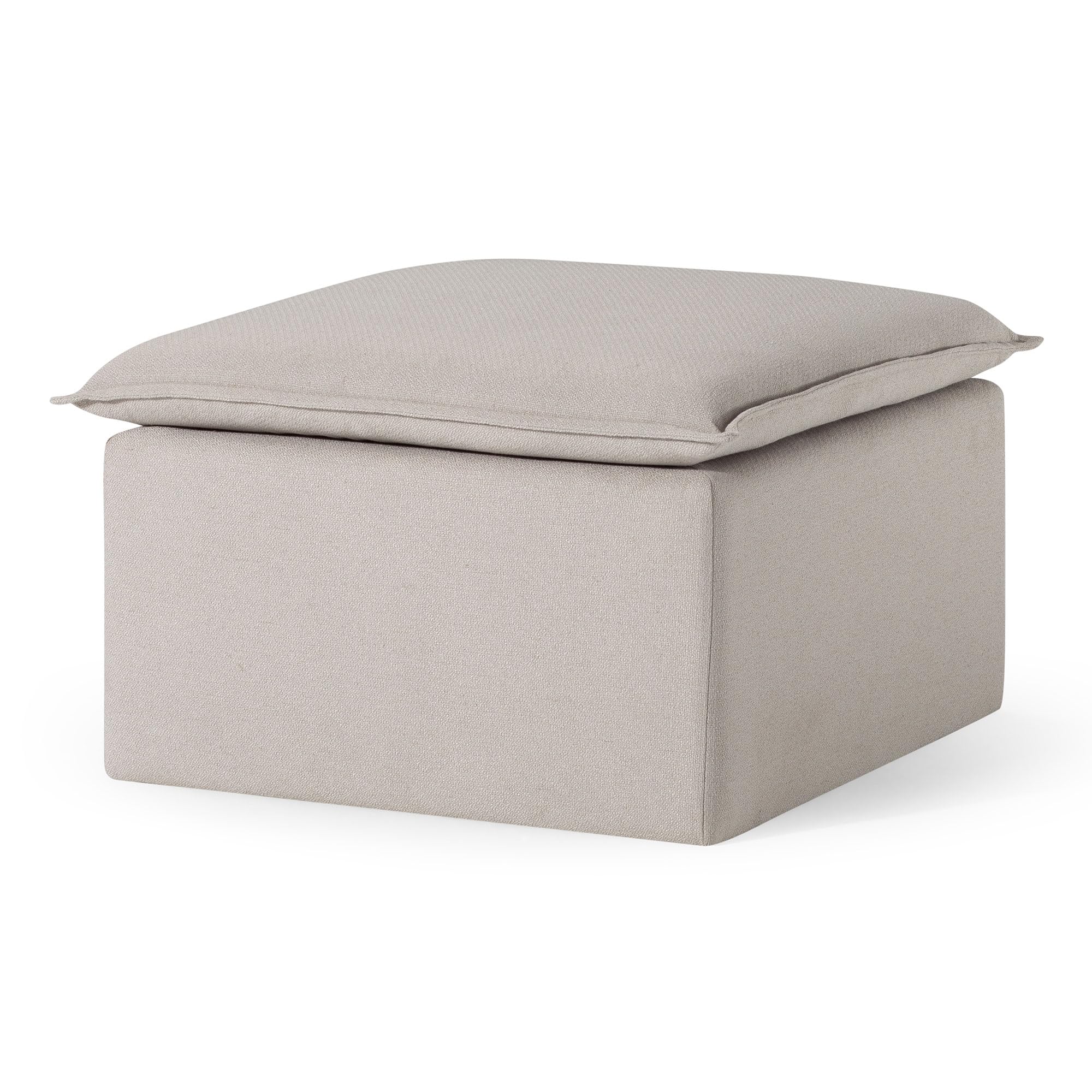 Maven Lane Claude Large Square Rustic Upholstered Ottoman with Cushion - Soft Dove Fabric Footrest for Living Room, Bedroom, Dorm - Perfect for Relaxing, Extra Seating & Home Decor