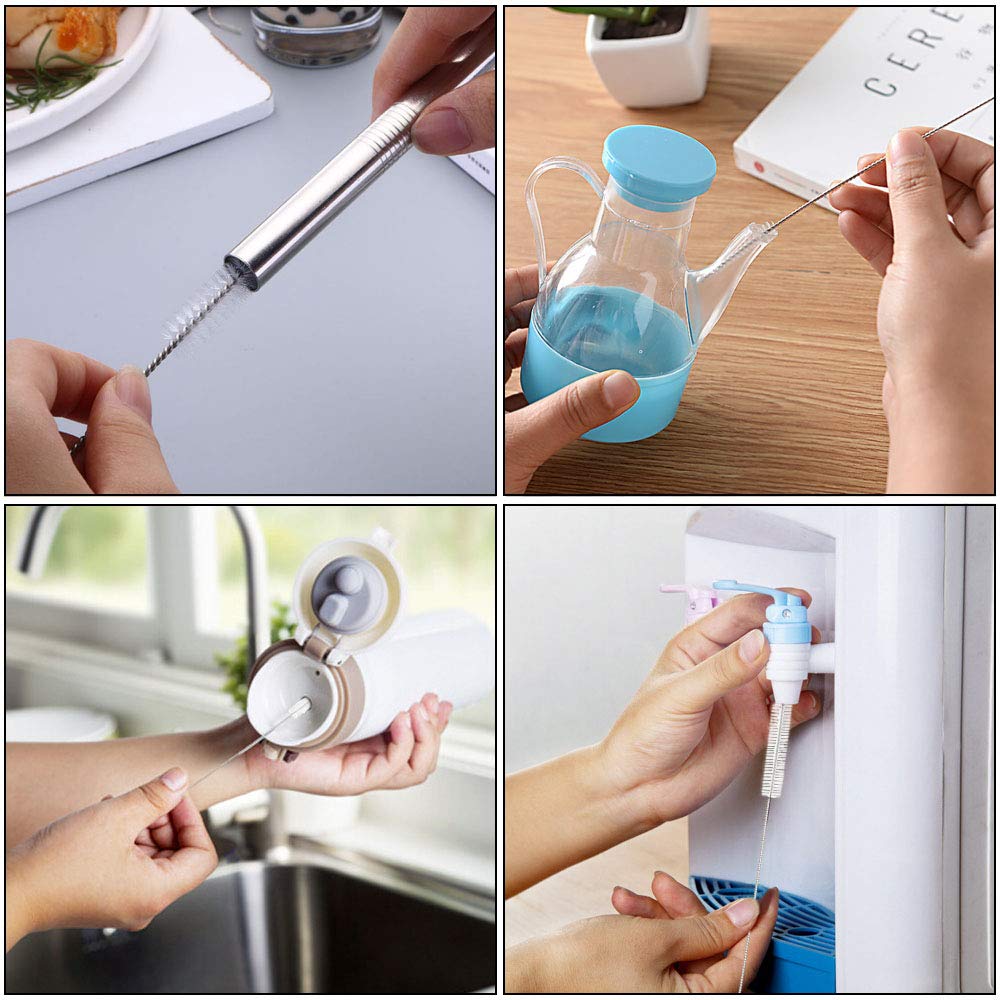 Vicloon 12-Piece Long Bottle Cleaning Brush Set - Nylon Tube Brush, Kettle Spout Cleaner, Straw Brush for Baby Bottles, Flasks & Pipes | Perfect for Home, Kitchen & Baby Care (White)