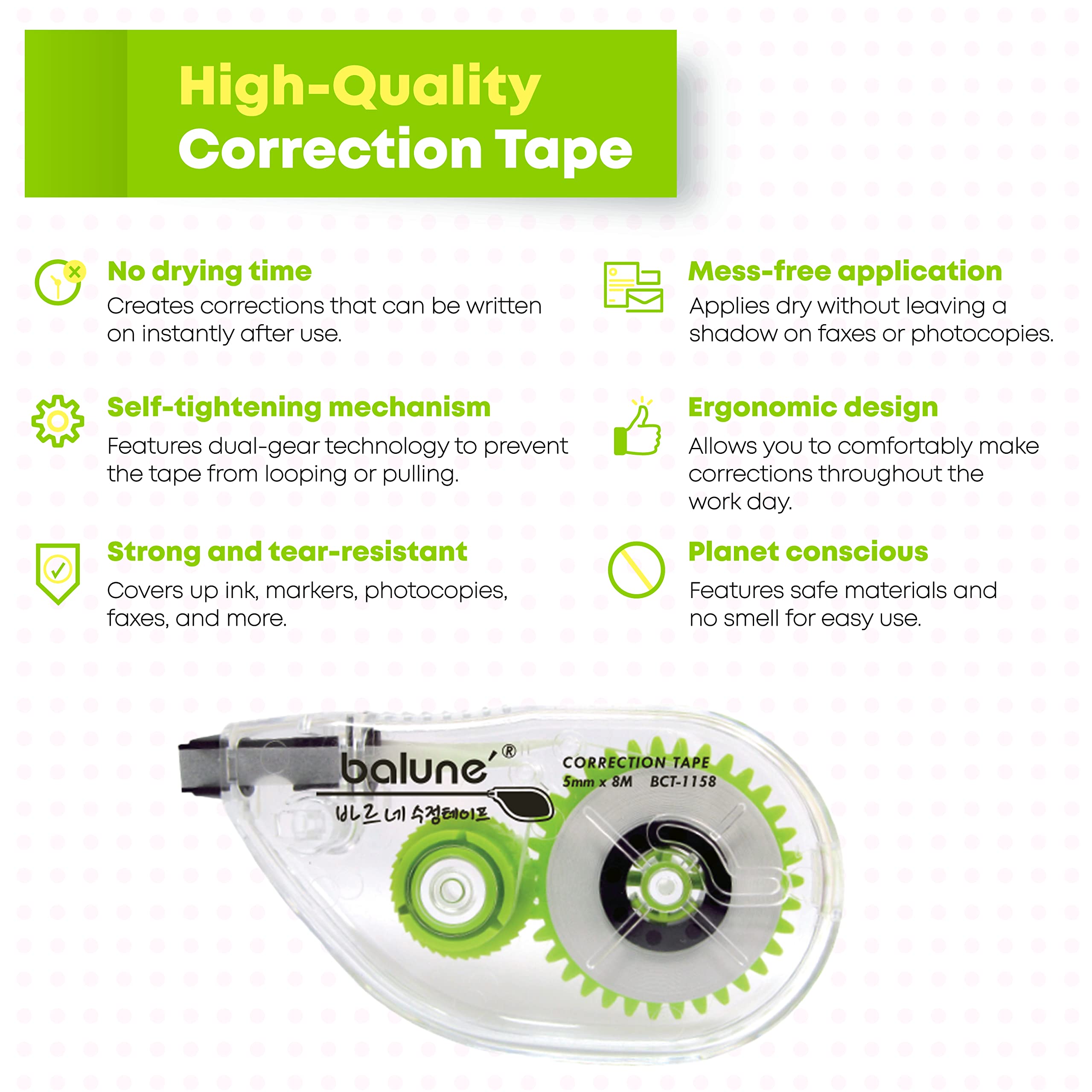 10 Pack Correction Tape - 315 Inches Each, Tear-Resistant & Eco-Friendly - Ergonomic Design for Smooth Writing - Perfect for Teachers, Students & Office Use