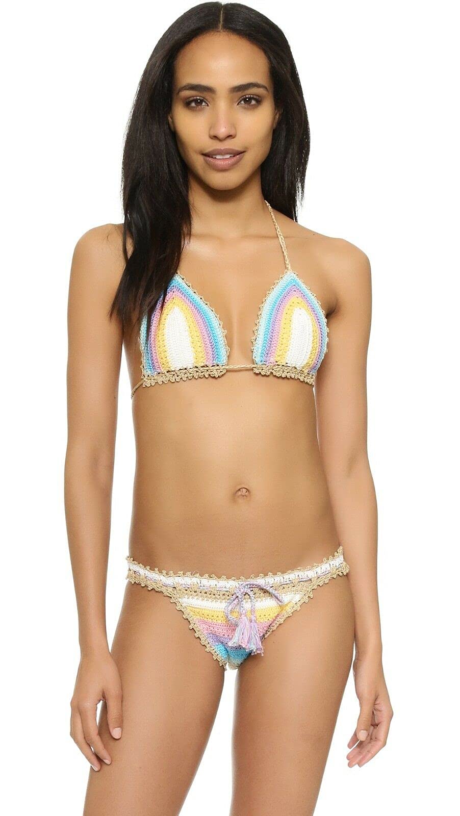 PilyQ Romantic Crochet Triangle Bikini Top for Women - Medium Size | Sexy Beachwear for Summer Vacation & Pool Party
