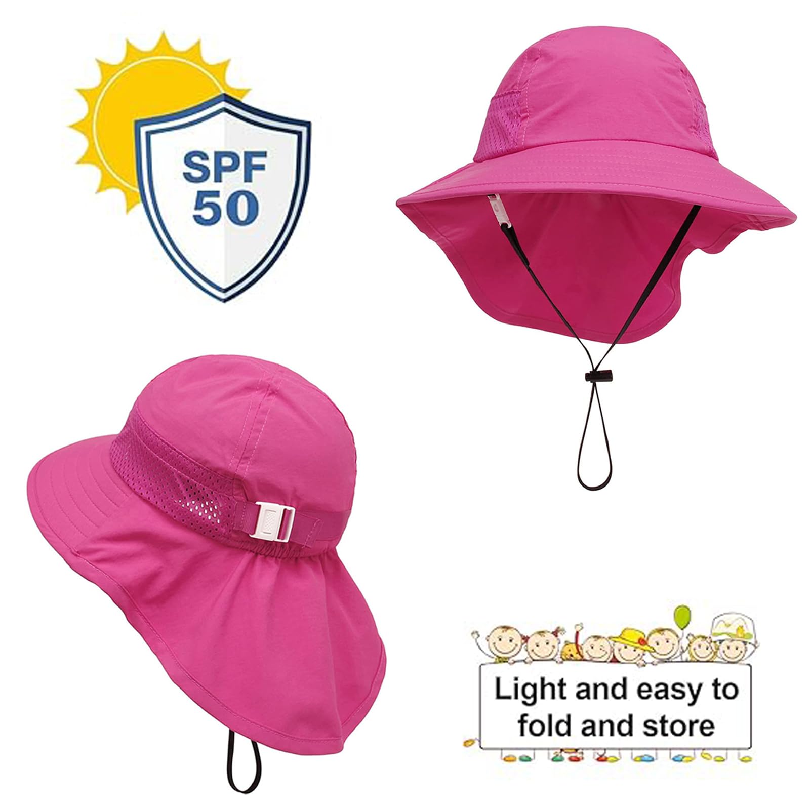 Baby & Toddler Sun Hat with Neck Flap - UPF 50+ Sun Protection for Boys & Girls - Adjustable Summer Beach Swim Hat with Sunglasses - Perfect for Pool, Beach, Outdoor Play & Travel