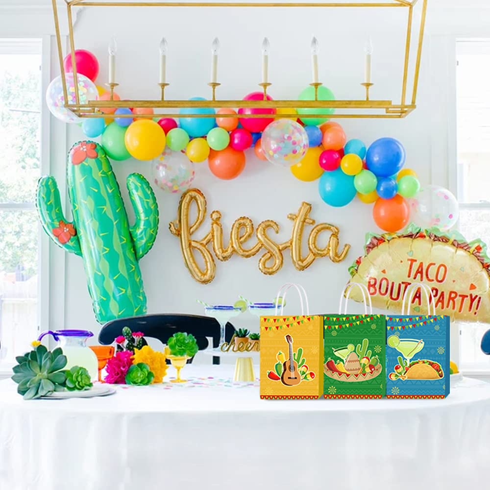12 Pcs Fiesta Gift Bags - Cinco De Mayo, Birthday Party Favors, Mexican Themed Bridal Shower Supplies (4 Styles) - Perfect for Themed Parties, Celebrations & Festive Events