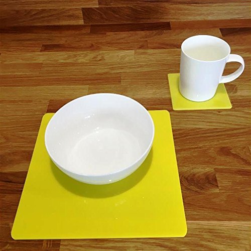 Yellow Square Placemat and Coaster Set - 8 Large Placemats & 8 Coasters for Dining Table - Perfect for Kitchen, Restaurant, and Home Decor