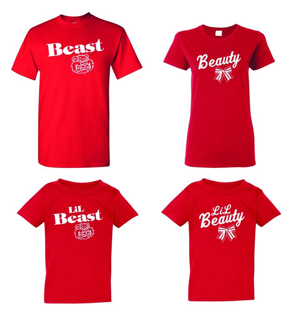 Fasciino® Beauty and the Beast Red Family Matching T-Shirts - Disney-Inspired Couple & Family Outfits for Theme Parks, Movie Nights, and Cosplay