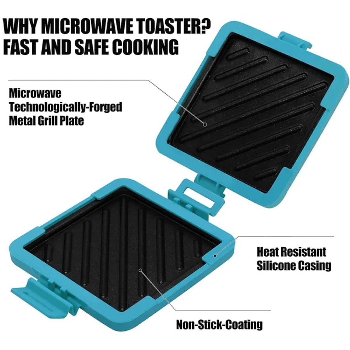 Microwave Toastie Sandwich Maker - Fast Cooking, Dishwasher Safe, Blue - Perfect for Quick Lunches, Snacks & On-the-Go Meals