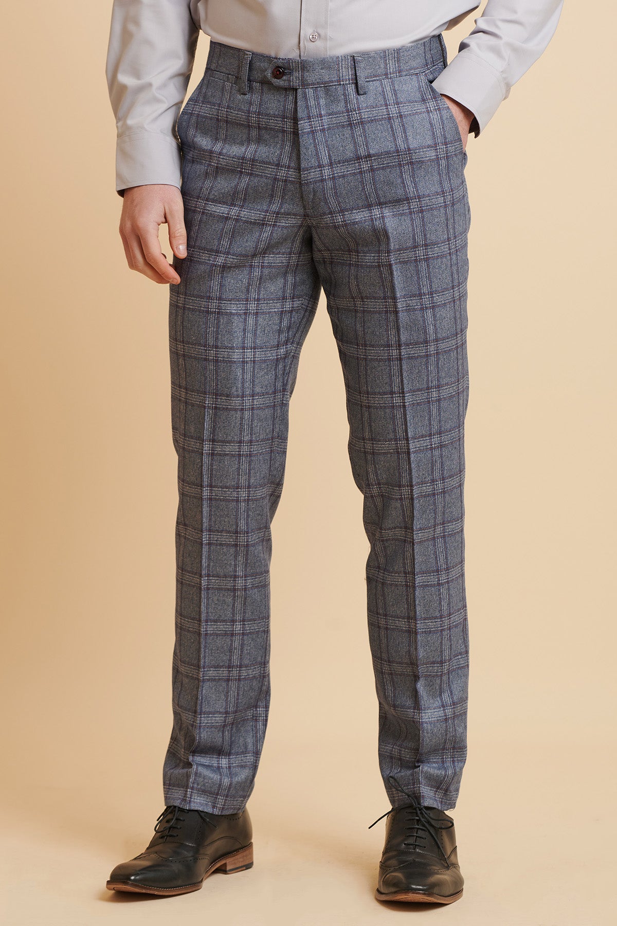 Abbott Blue Tweed Check Trousers for Men - Classic Wool Blend Dress Pants for Office, Business & Formal Occasions