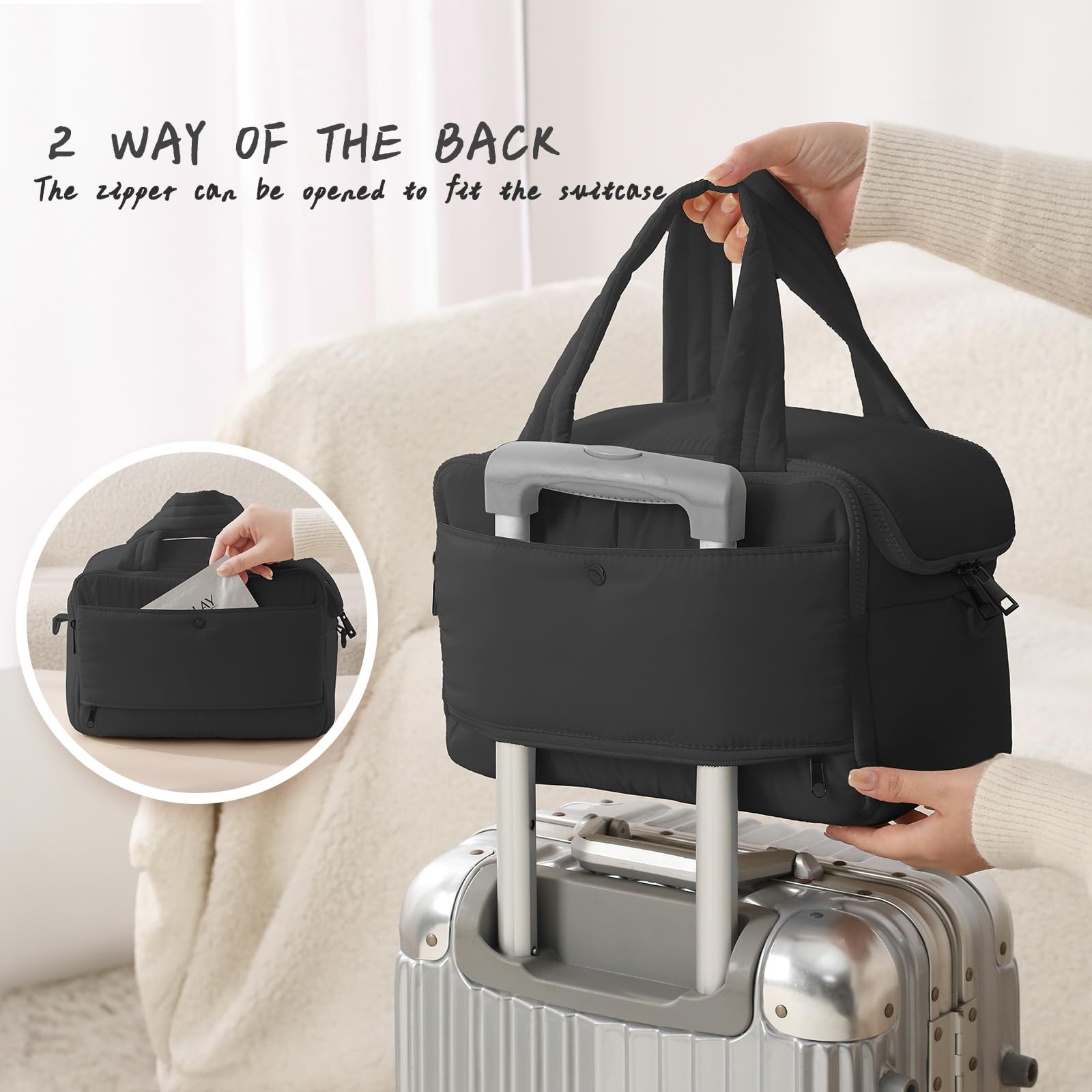 Large Waterproof Travel Toiletry Bag for Women - Extra-Large Cosmetic Organizer with Wide Handle & Adjustable Shoulder Strap, Dry-Wet Separation Compartment for Toiletries & Beauty Essentials (Black) - Perfect for Air Travel, Gym, Camping & Weekend Getaways