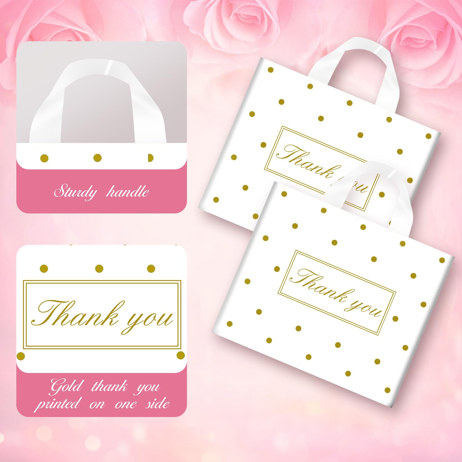 50/100 Pcs Thank You Bags for Small Business | Reusable Plastic Shopping Bags with Handles | Perfect for Retail Stores, Boutiques & Gift Packaging