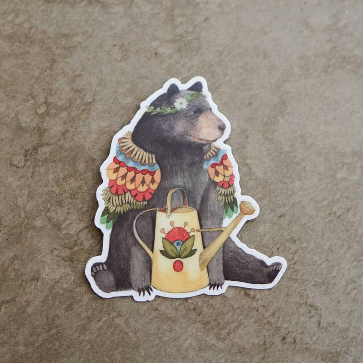 Bernice's Bear Watering Can Sticker - Cute Garden Decal for Plant Pots, Watering Cans & Gardening Tools - Perfect for DIY Home Decor & Outdoor Use