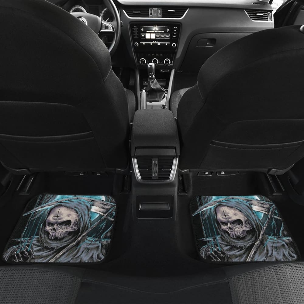 4 Pcs Gothic Skull Car Floor Mats - Non-Slip Rubber Auto Accessories for Halloween, Dark Aesthetic & Car Enthusiasts - Perfect for Sedans, SUVs & Trucks