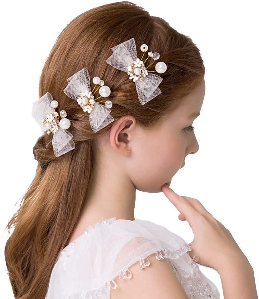 Elegant Lace Bowknot Faux Pearl Hair Clips for Women - Fashion Hair Barrettes & Hairpins, Wedding Party Jewelry Accessories - Perfect for Bridal, Prom, and Special Occasions