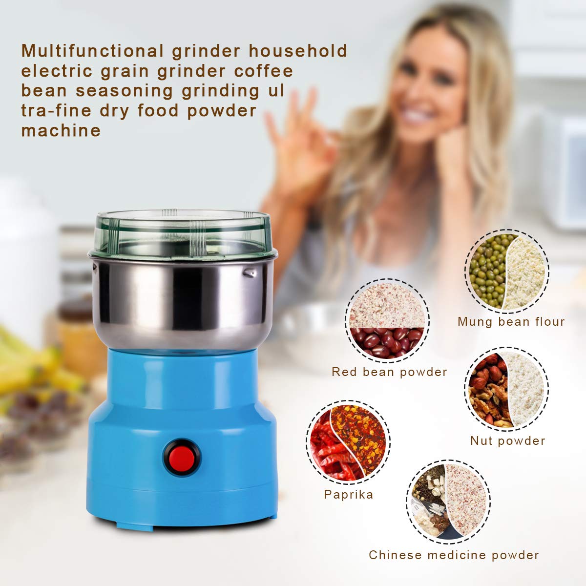 Premium Electric Coffee Grinder - Stainless Steel Blade Spice & Nut Grinder for Coffee Beans, Pepper, Salt & Herbs | Multifunctional Kitchen Blender for Home & Commercial Use | Perfect for Espresso, French Press & Cold Brew (Blue)