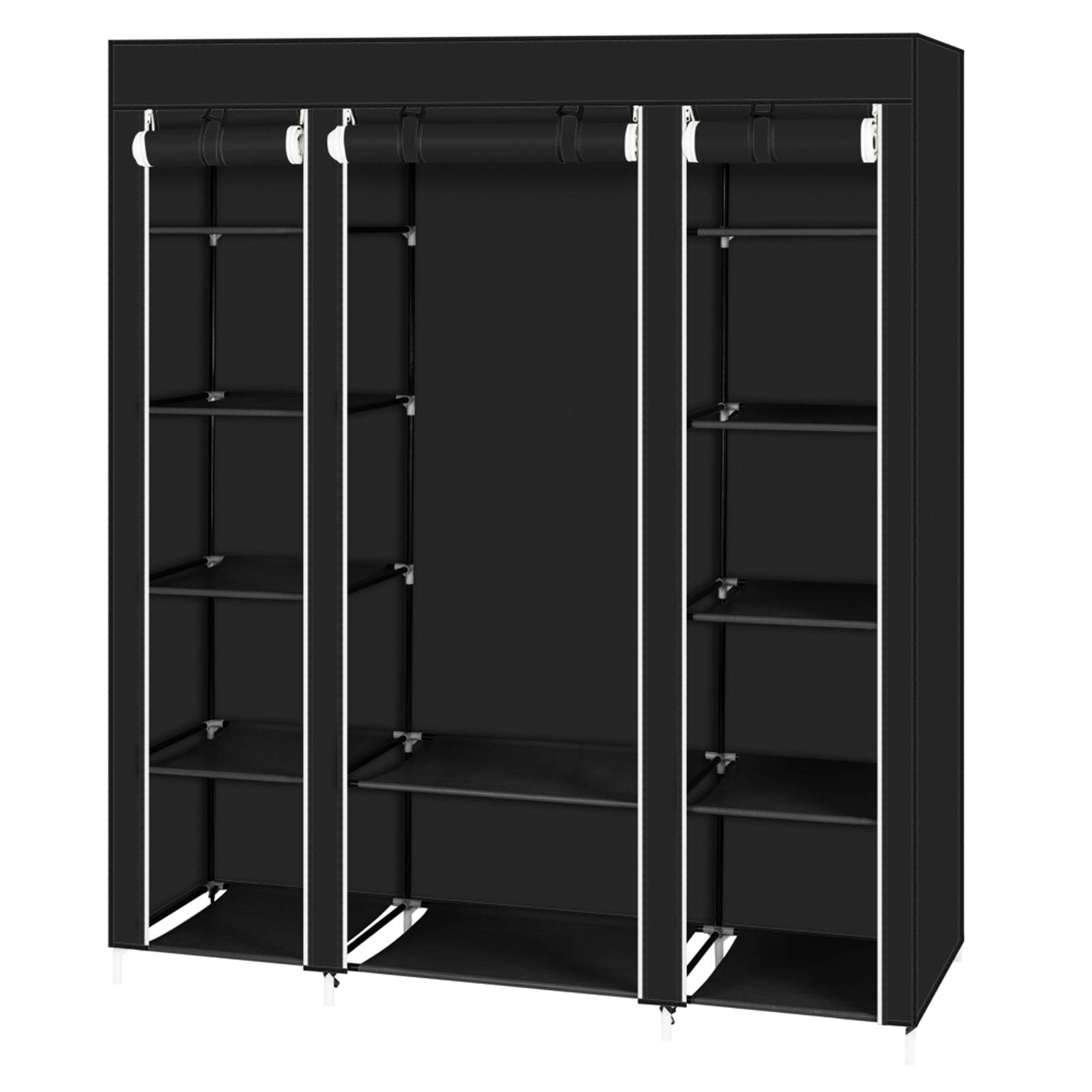 Portable Clothes Closet - Foldable Non-Woven Fabric Wardrobe with Storage Organizer for Bedroom, Closet, Dorm & Travel (Black)