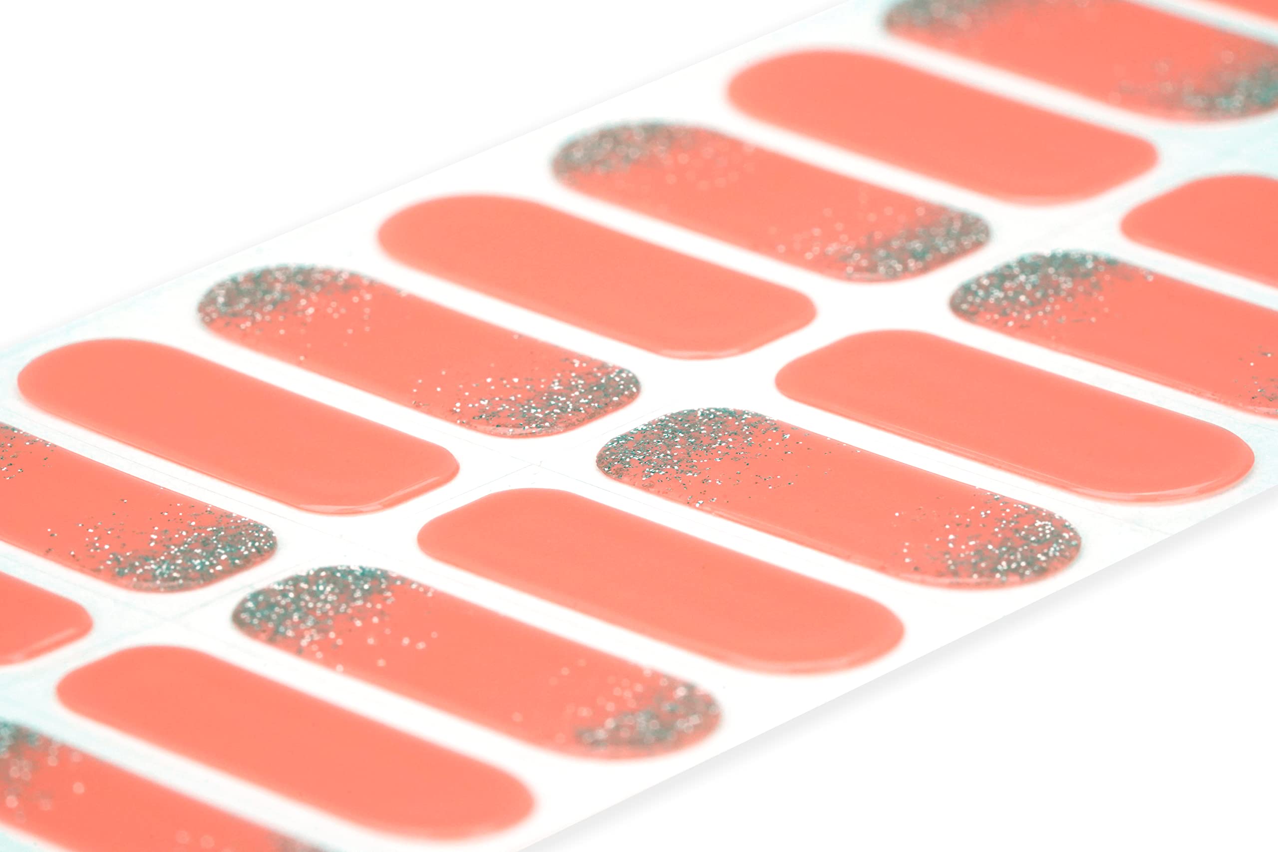 22 Premium Semi-Cured Gel Nail Polish Strips with Application Accessories (Coral & Faded Mist) - Perfect for Home Manicures & Special Occasions