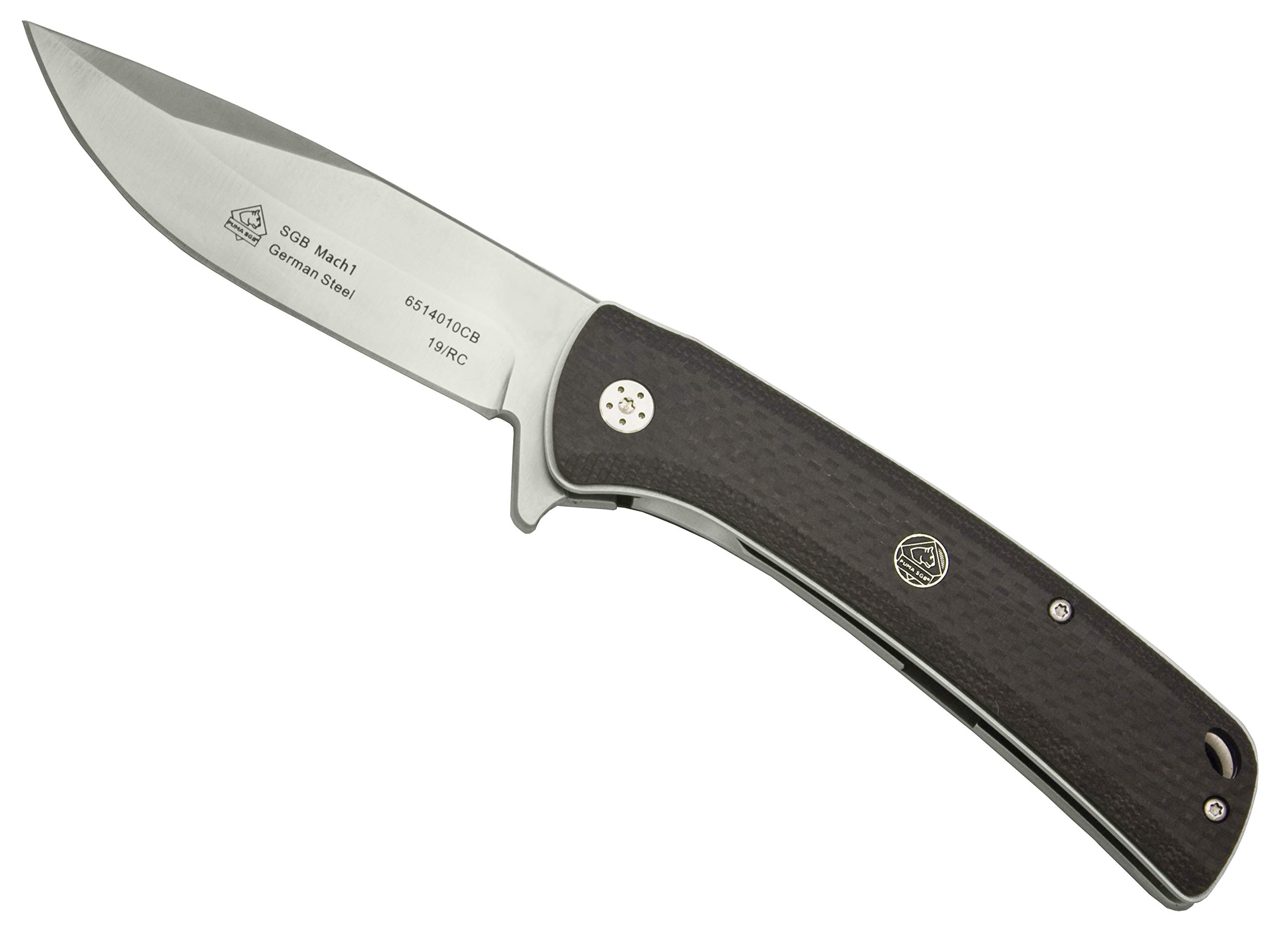 Puma Mach1 Black Carbon Fiber Ceramic Ball Bearing Folding Pocket Knife - EDC, Outdoor Camping, Hiking & Survival Tool