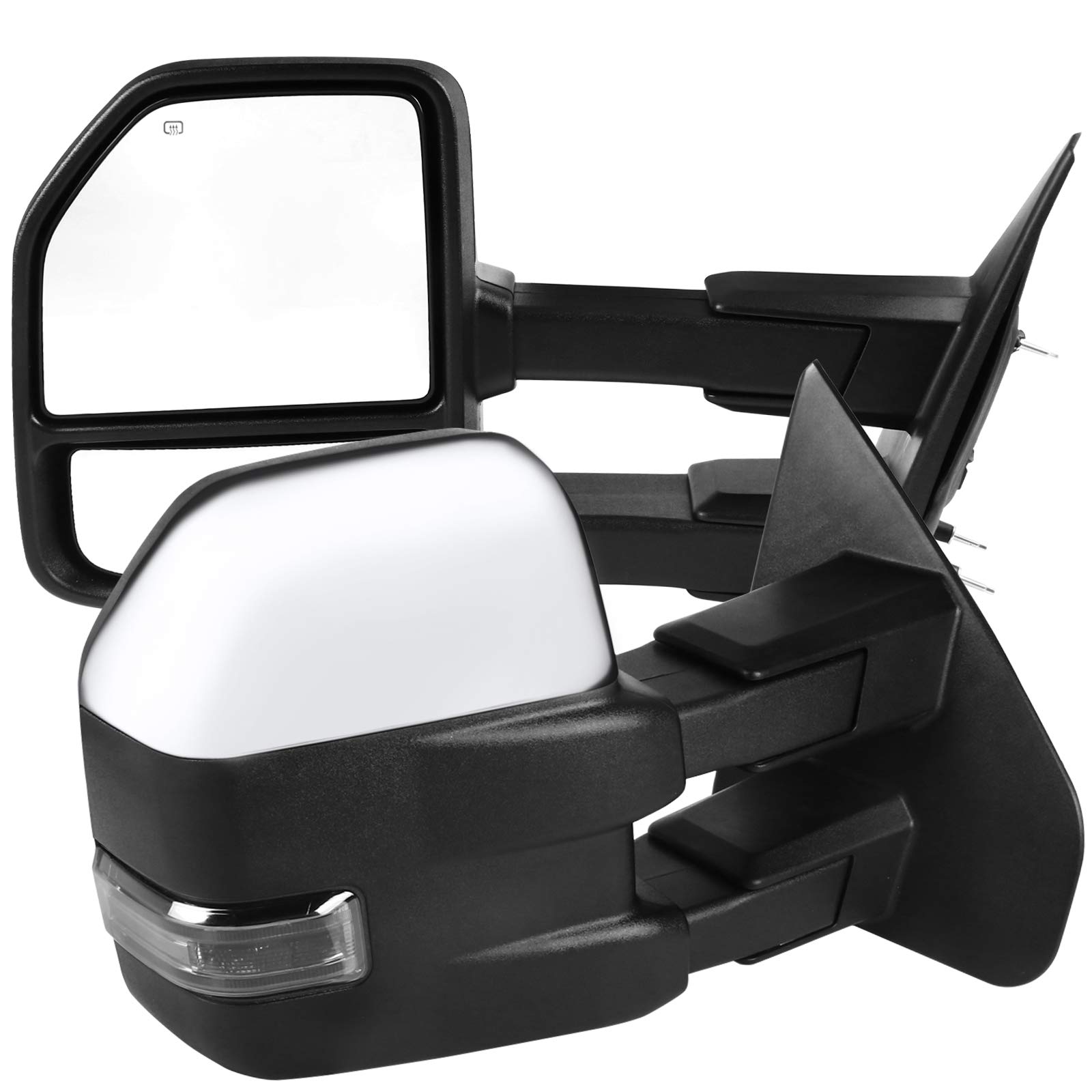 2007-2014 Ford F150 Power Heated Chrome Telescoping Tow Mirrors with Smoked LED Turn Signals - Perfect for Towing, Off-Roading & Night Driving