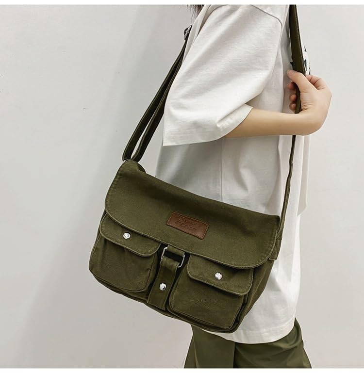 Vintage Canvas Messenger Bag Crossbody Bag for Women & Men - Grunge Y2K Style Retro Shoulder Bag - Perfect for School, Travel & Everyday Use