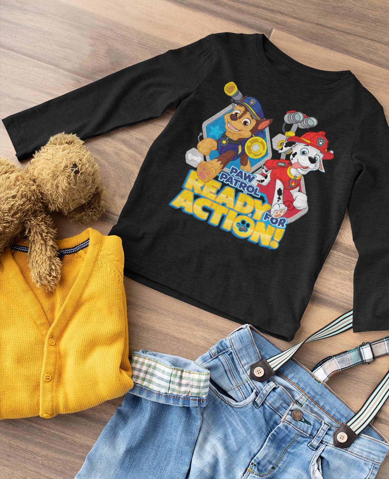 Paw Patrol Ready for Action Chase Marshall Kids' Long Sleeve T-Shirt - Soft Cotton Toddler Shirt for Boys & Girls - Perfect for Playtime, School & Birthday Parties