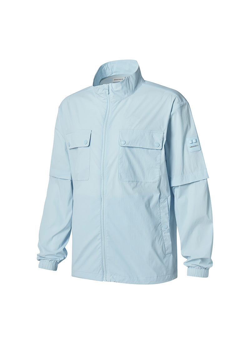 Big Pocket Detachable Jacket - Waterproof Windbreaker with Removable Hood for Outdoor Hiking, Camping & Travel | Men's Lightweight Packable Rain Coat