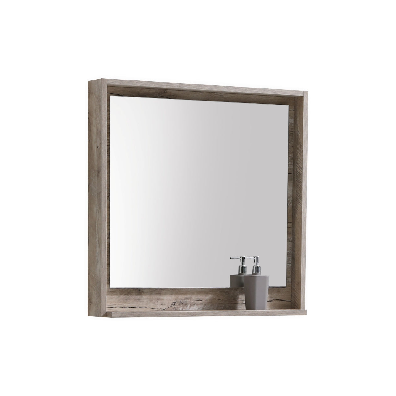 KB30 Natural Wood Wall Mirror with Wooden Frame and Bottom Shelf - Perfect for Bedroom, Living Room, and Entryway Decor